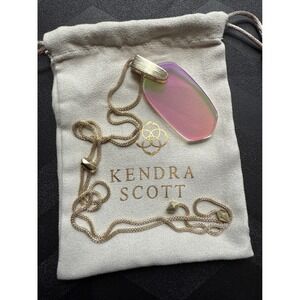 Kendra Scott Gold Tone Adjustable Necklace Iridescent Stone Pendant